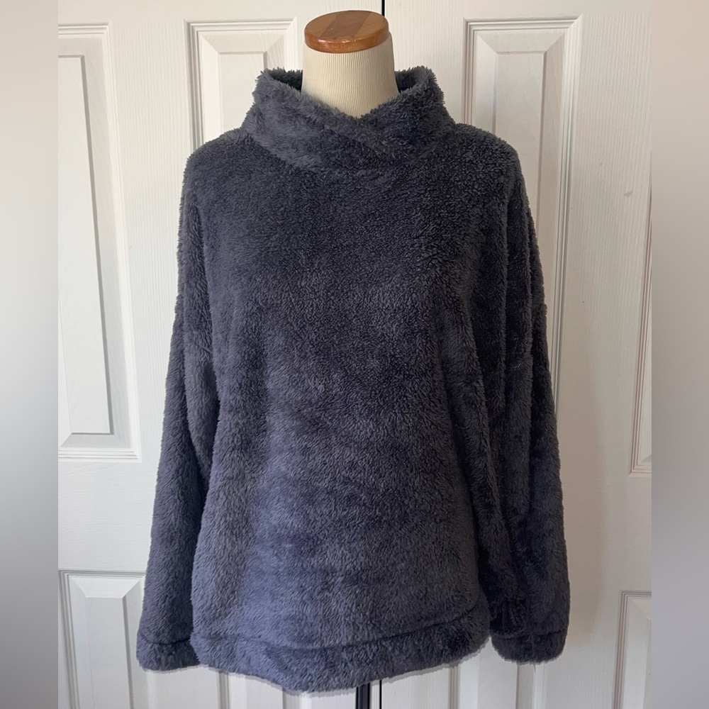 Fuzzy Crisscross Cowl Neck Sweater